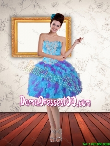 2015 Junior Sweetheart Beading Ruffled Layers Short Dama Dress in Multi Color