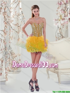 2015 Summer Beautiful Beading and Ruffles Dama Dresses in Yellow