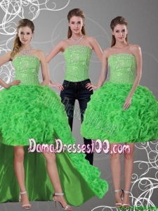 2015 Winter Beautiful Spring Green Strapless Dama Dresses with Beading and Ruffles