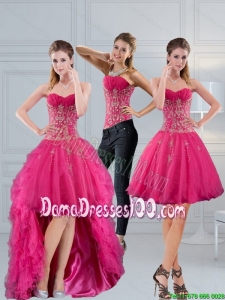 Beautiful 2015 Winter Sweetheart Hot Pink 2015 Dama Dresses with Appliques