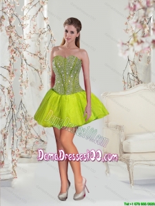 Beautiful Beading Mini-length Yellow Green Dama Dresses