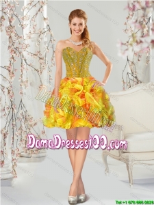 Beautiful Beading and Ruffles Multi-color Dama Dresses