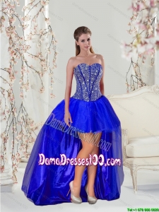 Beautiful Mini-length Royal Blue Dama Dresses with Beading for 2015