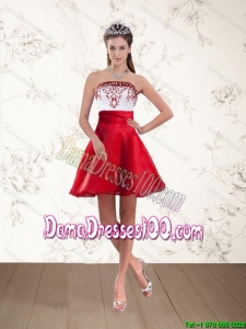 Cheap Strapless White And Wine Red Cute Dama Dresses with Embroidery