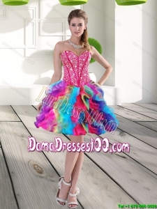 Classical Beading and Ruffles Organza 2015 Cute Dama Dresses in Multi Color