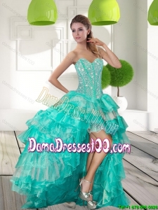 Fashionable Beading and Ruffled Layers High Low Cute Dama Dresses for 2015