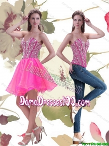 Junior 2015 A Line Mini Length Hot Pink Dama Dress with Beading