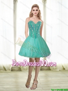 Junior 2015 Beading and Appliques Sweetheart Dama Dress in Turquoise