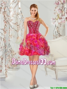 Junior Beading and Ruffles Multi Color Mini Length Dama Dresses