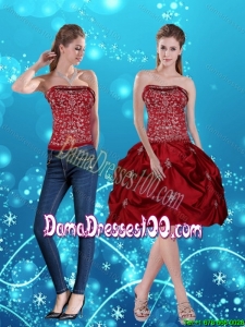 Junior Wine Red Pretty Strapless 2015 Dama Dresses with Embroidery