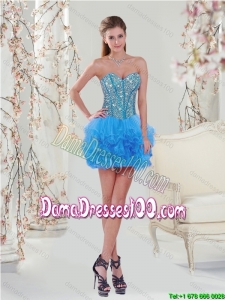 Modest Blue Prom Cute Dama Dresses with Beading and Ruffles