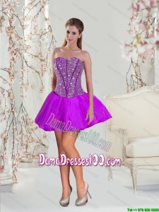 Most Popular Beading Mini-length Cute Dama Dresses in Purple