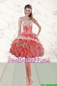 2015 Elegant Ruffled Strapless Cute Dama Dresses in Watermelon