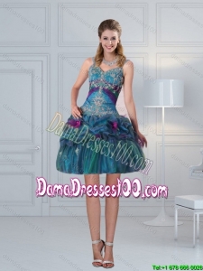 2015 Fall Ball Gown Straps Multi Color Embroidery Dama Dresses For Quinceanera with Hand Made Flower