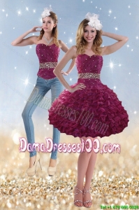 2015 Fall Romantic Beading and Ruffles Dama Dresses For Quinceanera in Wine Red
