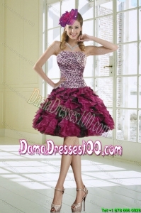 2015 Fall Ruffled Strapless Leopard Dama Dresses For Quinceanera in Multi Color
