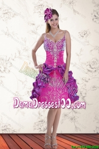 2015 Junior Ball Gown Straps Multi Color Dama Dresses with Embroidery