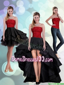 2015 Junior Strapless Beading Dama Dresses in Red and Black