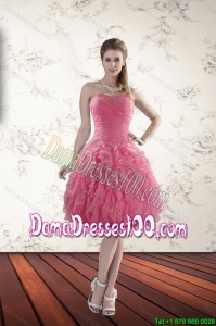 2015 New Style Strapless Cute Dama Dresses with Beading and Ruffles