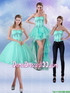 2015 New Style Sweetheart Apple Green Group Buying Dama Dresses with Appliques
