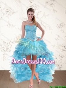 Baby Blue Sweetheart High Low Cute Dama Dresses with Ruffles and Beading