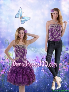 Beautiful 2015 Fall Strapless Purple Dama Dresses with Appliques and Ruffles