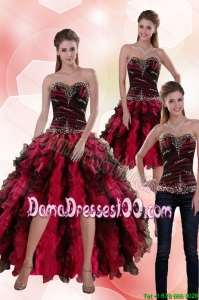 Beautiful 2015 Winter Sweetheart Multi Color Dama Dresses with Beading and Ruffles