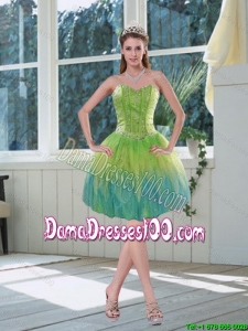Beautiful Beaded Multi Color Sweetheart Dama Dresses with Appliques for 2015 Fall