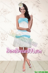 Cheap White and Baby Blue Strapless Cute Dama Dresses for 2015