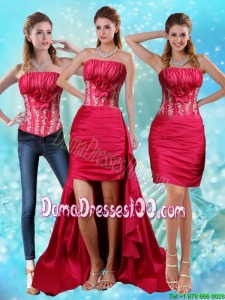 Elegant Strapless Embroidery Red Cute Dama Dresses with Hand Made Flower and Embroidery