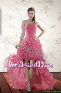 Exclusive Beaded High Low 2015 Group Buying Dama Dresses with Ruffles