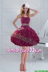 Fashionable Beaded Strapless Ruffled Cute Dama Dresses for 2015