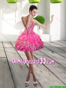 Gorgeous Mini Length Sweetheart Beading and RufflesGroup Buying Dama Dresses for 2015