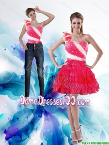 Inexpensive 2015 One Shoulder Cute Dama Dresses with Hand Made Flowers and Ruffled Layers