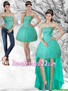 Junior Apple Green Strapess High Low Dama Dresses with Beading