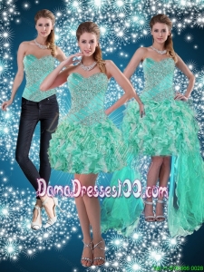 Junior Apple Green Sweetheart Beading Beautiful Dama Dresses for 2015