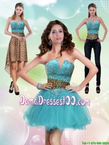 Junior Aqua Blue Leopard Printed 2015 Dama Dress with Beading