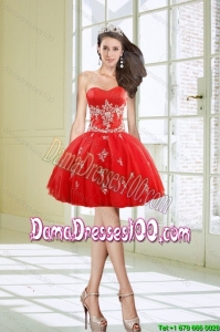 Junior Dama Dresses Sweetheart Appliques Red Prom Dresses for 2015
