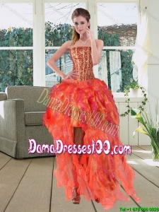 Junior Multi Color Strapless Dama Dresses with Beading and Ruffles