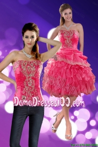 Junior New Strapless 2015 Dama Dress with Appliques and Ruffles