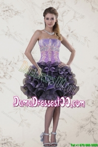 Junior Strapless Multi Color Dama Dresses with Ruffles and Appliqeues