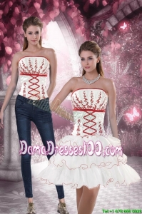 New Style Strapless 2015 Cute Dama Dresses with Embroidery and Ruffled Layers
