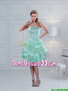 Perfect Ruffled Sweetheart Beaded Cute Dama Dresses in Apple Green