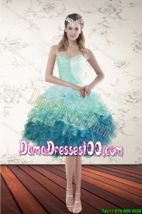 Pretty Multi Color Sweetheart Ruffled Cute Dama Dresses with Beading