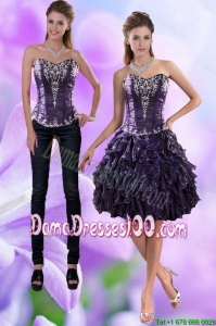 Pretty Sweetheart Dark Purple 2015Group Buying Dama Dresses with Appliques and Ruffles