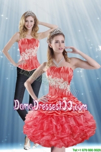 The Super Hot 2015 Strapless Appliques and Pick Ups Cute Dama Dresses in Coral Red