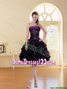 2015 Multi Color A Line Ruffled Strapless Knee-length Cute Dama Dresses with Beading