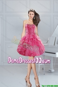 2015 Summer Gorgeous Pink Sweetheart Dama Dresses For Quinceanera with Beading and Ruffles