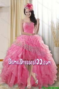2015 Summer Pretty High Low Dama Dresses for Quinceanera with Ruffles and Beading