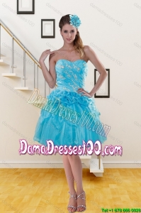 2015 Summer Pretty Sweetheart Beaded Aqua Blue Dama Dresses For Quinceanera with Beading